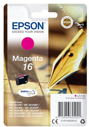 Epson Serie 16 Penna e Cruciverba - Cartucce originali DURABrite Ultra per Stampante Inkjet, Single Pack 1 Colore (Magenta) Formato STD, Stampe Casa/Ufficio fino 165 Pagine, Confezione Retail
