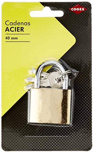 COGEX - Cadenas clé, cadenas - Cadenas en lation - 40mm - Sécurité renforcée - Antirouille & ultra résistant - Avec 2 clés - Idéal pour portail, casier, garage - Couleur : Doré