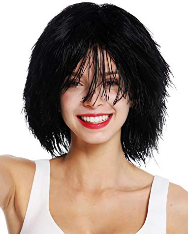 WIG ME UP - MMSLW-K01 Perücke Damen Herren Karneval struppig strohig voluminös Kobold Clown schwarz