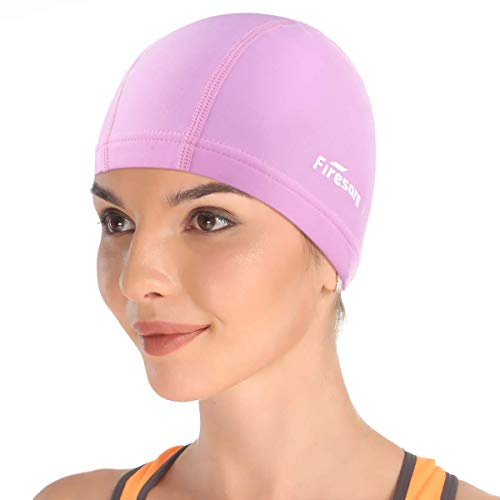 Bonnet de Bain Lycra, Firesara Lycra Bonnet de Natation Anti-déchirure Confortable Non-Glissement pour Hommes Femmes Cheveux Courts Longue Adulte Garçons Filles-Rose