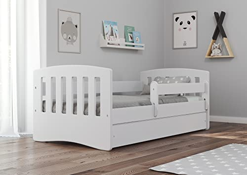 Letto per bambini singolo 140x70 160x80 180x80 con sponda anticaduta con barriera cassettone estraibile e telaio a doghe per bambini e bambine - Classico - bianco - 80 x 180 cm