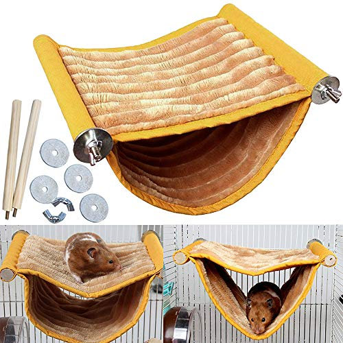 Upgraded Hamster Hammock House, Guinea Pig Bed Hideout, Mouse Rat Hanging Swing Winter Warm Bed Small Pet Animal Double Layer Cage Tent Hut Nest for Mouse Rat Hamster Playing Sleeping, Washable