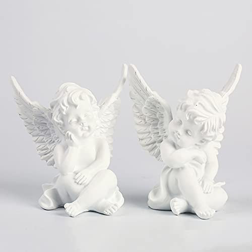 Cherub Angel Figurines for Gift - Praying Angel Statue Keepsake, White Resin, 6x10cm