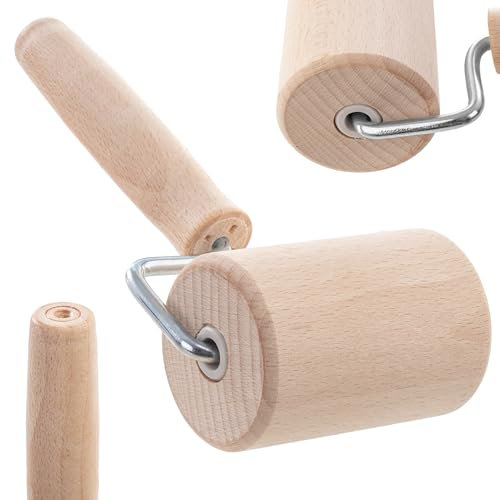 KADAX zylindrischer Nudelholz mit Griff, Pizzarolle, Eckenroller, T-Form, Teigroller, Nudelroller für eckige Backformen, Rollstab, Backblechroller (W: 8,3 cm, Holz)