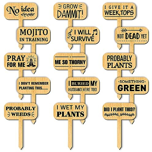 arricraft 15 Uds. Marcadores Divertidos para Plantas, Estacas de Jardín de Madera Etiquetas de Jardín Tipo T Señales de Jardín Divertidas Marcadores de Plantas para Hierbas de Semillas
