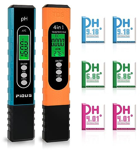 Pious Misuratore PH Piscina 4 in 1 con TDS EC Temperatura Tester Multifunzionale di Alta Precisione Calibrazione Automatica Compensazione della Temperatura Phmetro Piscina Digitale