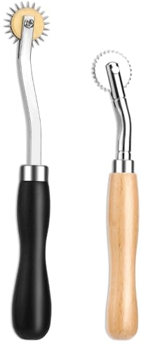 2 ruedas de persecución de costura, ruedas de patrón de corte con mango de madera, ruedas de marcador, rueda de persecución de puntos, rueda de sastre, rueda de patrón de corte para cuero DIY