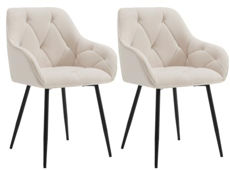 WOLTU Set of 2 Dining Chairs Kitchen Chairs Upholstered Living Room Chair with Backrest, Armrests, Metal Legs, Ergonomic Chair for Lounge, Office, Dressing Table, Velvet, Cream