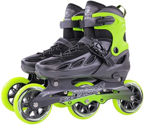 PAPAISON Adult Adjustable Inline Skates for Men Women with 3 100mm Wheels, Outdoor Blades Female Male Fitness Speed Racing Skates, Roller Skates for Teens Boys Girls, Green