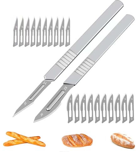 LONGHAO 2+20 pcs Taglierino per Pane,Coltello Bread Lame,Taglierino Pane Set,Lama pane,Strumento di Taglio per Pane,Con 20 Lame,Utilizzato per la Cottura e l'intaglio dei Modelli di Pane Crudo (#1)