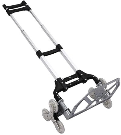 Carretilla plegable de aleación de aluminio para escaleras con ruedas triangulares de polipropileno, portátil, con cuerda elástica, carro de mano plegable, ayuda de transporte, capacidad de carga de