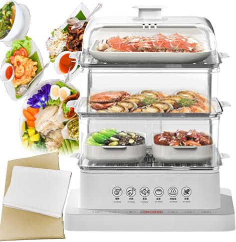 forplubossmmp Vaporera Plegable para Alimentos - Vaporera Eléctrica De 3 Niveles con Anti-Quemaduras Secas - Reserva 12h - Vaporera Desmontable para Cocina - 40l - con 500* Papel De Hornear