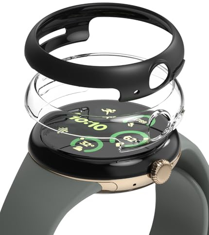 Ringke Slim Case [2 Stück] Kompatibel mit Google Pixel Watch 3 45mm Hülle, Dünn Hart Gehäuseschutz Sie die Lünette - Clear & Matte Black
