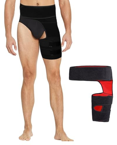 Grosion Hip Support for Women and Men,Hip Brace with Good Air Permeability,Thigh Support Can Relieve Discomfort During Exercise (Black Red)