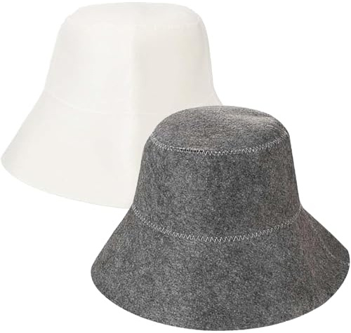 2 Piece Sauna Hat Set, Sauna Accessories Set for Men and Women Suitable for Steam Room, Bathroom, Travel and Home Sauna Use (White and Grey)