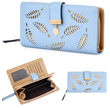 Astralong Portafoglio Donna Grande Cerniera Lungo con Pendente Portamonete Chiusura, Portafogli Borsellino Donna Pelle, Multi Card Slots Grandi Scomparti, Porta Carte di Credito Grande Capacité (Blu)