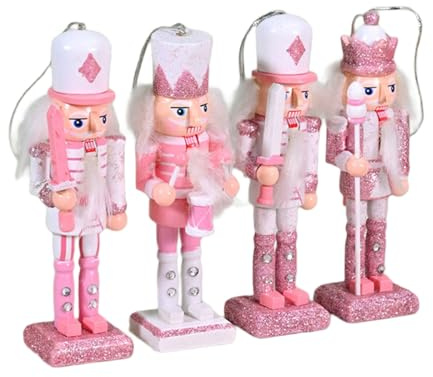 ULIJTH 4Pcs Natale Schiaccianoci Re Soldato Figure Giocattolo Miniature In Legno Figure Appese Festival Decorazione Ornamenti Bianco Schiaccianoci Figurine Decorazioni Per La Casa