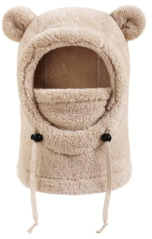 Generisch Schlupfmütze Kinder Warme Wintermütze Mädchen Jungen,Niedlich Schalmütze mit Zwei Ohren,Weiche Kuschelige Plüsch Sturmhaube,3 in 1 Fleece Gesichtsmaske Schal Mütze Kinder für 3–10 Jahre
