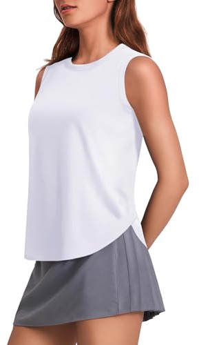 PINSPARK Camiseta Deportiva para Mujer Top De Yoga Sin Mangas Espalda Cruzada Protección Solar UPF 50+ Cuello Redondo Ideal para Gimnasio O Entrenamiento Color Blanco Talla XL