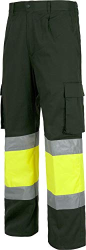 WORKTEAM Pantalón Alta Visibilidad, Cintas Reflectantes, Bolsillos Multifunción, Elástico en Cintura, Clase Clase 1 ISO 20471, Ropa Laboral Unisex Verde Oscuro+Amarillo A.V. 60