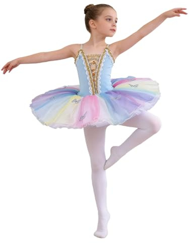 Manyakai Ballettklänning barn flicka kort balettklänning dans prinsessa tutu kjol lektioner dansprestanda scen dans tutu färgglad, Ljusblå, 9-10 �r