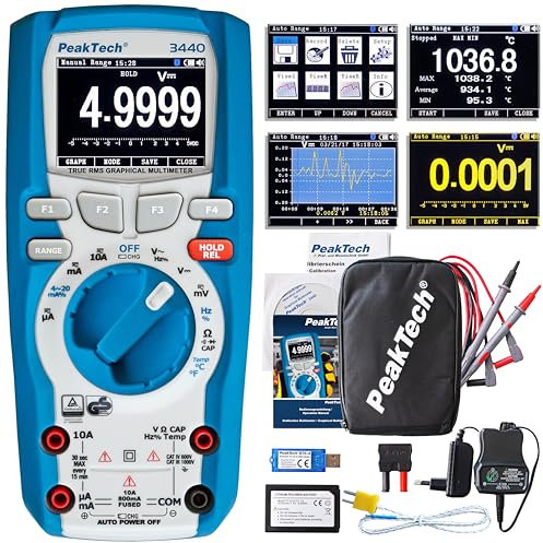 PeakTech 3440 Multimeter digital + 4.0 Bluetooth & Grafik-Display [3 Jahre Garantie] 50000 Counts, Profi digital Multimeter, TÜV/GS, Spannungsprüfer Durchgangsprüfer Spannungsmesser -CAT III 1000 V
