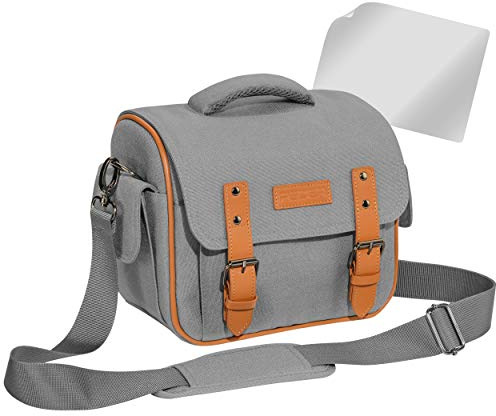 PEDEA DSLR-Kameratasche Vintage mit Displayschutzfolie für Nikon D500 D750 D3500 D5200 D300 Coolpix B500 / Sony Alpha 7 7M2 7M3 7R II DSC-RX10 / Canon EOS 77D 200D 1200D 1300D, Gr. XL grau