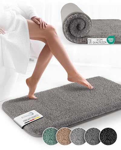 Beautissu Badvorleger rutschfest Waschbar 80x50 cm – Duschvorleger Hochflor Badematte rutschfest Shaggy – Flauschig Badvorleger Badezimmerteppich – Badezimmer Badematte Grau BeauMare FL