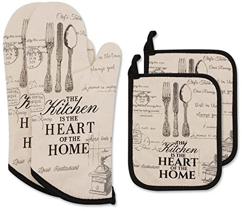 ZORR Ofenhandschuhe und Topflappen Set, Hitzebeständige Backhandschuhe Topfhandschuhe für Kochen Backen, 32CM lang, Vintage Stil