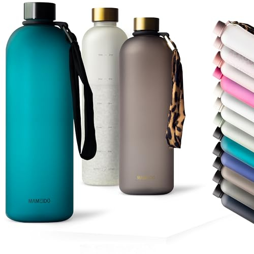 MAMEIDO Bottiglia acqua 1,5 litri, Borraccia plastica tritan a tenuta stagna, senza BPA, bottiglia motivazionale con orario (Tropical Breeze)