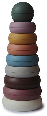 mushie Stapelturm mit Ringe | Stapelringe Turm mit 8 Ringe | Für Babys & Kinder | Sicher, Hochwertig & Langlebig | BPA/PVC/Phthalat-frei | Hergestellt in Dänemark (Rustic)