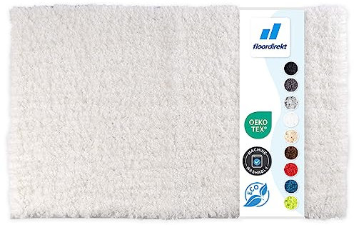 Floordirekt Badematte Sky - Badezimmerteppich - Weicher, dichter Hochflor - Rutschhemmend & Schnell trocknend - Geeignet für Fußbodenheizung - Eckig & Rund (80 x 150 cm, Weiß)