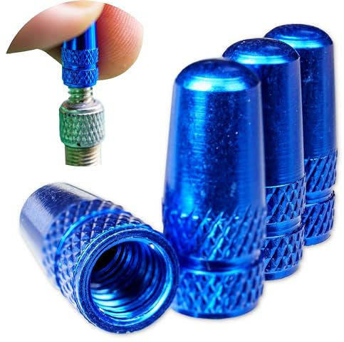 Ventilkappen aus Aluminium, 4 Stück, in Blau, für Fahrradreifen mit Dunlop- oder Presta Ventil, Fahrrad Ventil Kappen, Reifenventil Abdeckung Fahrradschlauch, Luftventilkappe Fahrradventil Cap