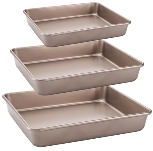 Dicunoy Set of 3 Deep Baking Pans Set, Rectangle Nonstick Baking Sheet for Oven, Bakeware Baking Trays, Metal Backing Pans, Heavy Duty Carbon Steel Bread Tray, Bake Mold Roasting Pan, 8,10,12 inch