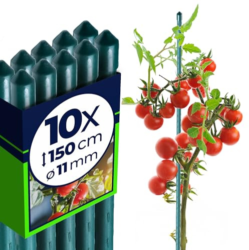 KADAX Växtstavar 150 cm x 11 mm, set om 10 – belagd stålrankstav, växtstöd och tomatstavar för trädgård, väderbeständiga och stabila