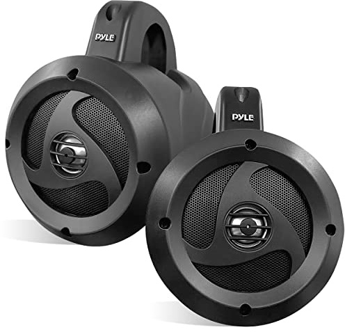 Pyle 2-Way Passive Waterproof Off-Road Speaker System - 4 Inch 900w Peak, Marine Grade Wakeboard Tower Speakers, Full-Range Outdoor Audio Speaker for ATV, UTV, Quad, Jeep, Boat - 1 pair - Black