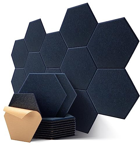 Paneles Acusticos Autoadhesivos, 12 Piezas, Hexagonal Panel Acustico Decorativos, Acoustic Panels para Pared, Techo, Puerta, Home Estudio, Gaming, Living Room, 30 x 26 x 0,9 cm, Azul oscuro