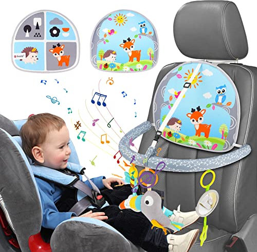 Aceshop Giocattoli del Seggiolino Auto per Bambini Piccoli Neonati, con Specchio, Doppia Faccia Regolabile Centro Gioco Musicale