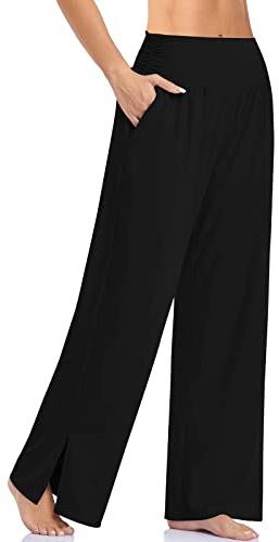 Cegerne Damen Palazzo High Waist Haremshose Yogahose Stretch Stoffhose Weite Jogginghose Sport Activewear Hose Traniningshose mit Schlitz, Schwarz01, XXL