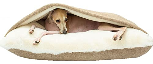 Cama Perro con Manta, Cama Ortopédica Perro/Gato con Capucha Manta, Lavable, Extraíble Sacos de Dormir del Perro para Mascotas Pequeñas y Medianas, Suave Fuzzy Cómoda Cama Perro Sofá ( Color : Khaki ,