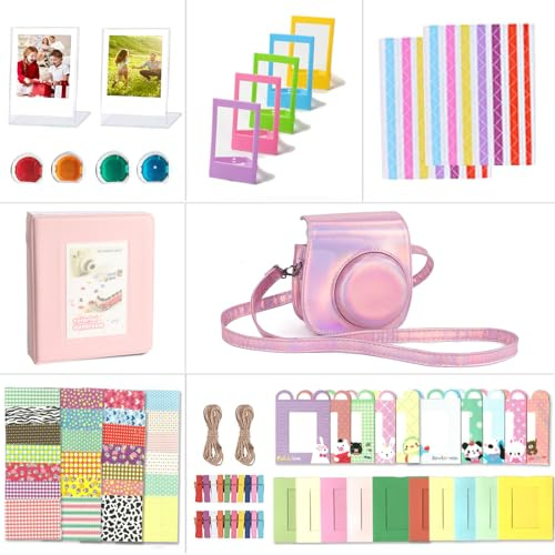 Riosin Accessoires compatibles avec l'appareil Photo pour Fujifilm Instax Mini 12, Comprenant Un Housse Mini 12, Un Album, Filtres, Cadres Muraux, Cadres de Film, Autocollant (Rose Magique)