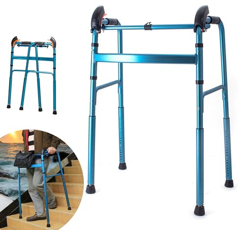 Ddasam Andador para ancianos, Andador sin ruedas,Andador para adultos ayuda a la movilidad, Regulable en altura, Puede subir y bajar escaleras, Plegable, Aluminio,Peso máximo 100 Kg