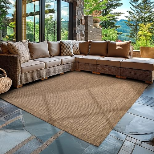 Carpettex In & Outdoor Teppich Wetterfest 140 x 200 cm Braun - Sisal Optik Balkon Teppich Waschbar, Wasserfest und Flachgewebe - Ideal als Teppich für Küche, Terrasse, Garten und Camping