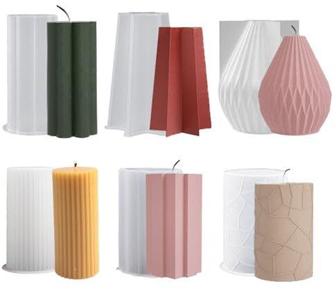 QINGYIWL Kerzenform Set - 6 Stück 3D DIY Kerzenformen Zum Gießen, Silikon Gießform für Weihnachten, Seife, Duftkerzen