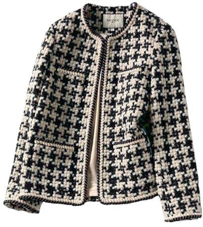 TangDao Damen Bouclé-Jacke– Eleganter Herbst/Winter Blazer mit Hahnentrittmuster (DE/NL/SE/PL, Alphanumerisch, L, Regular, Regular, Hahnentrittmuster)