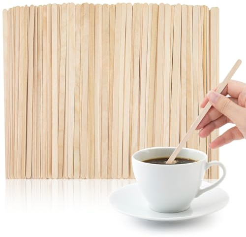 WISYOK 500 PCS Coffee Stirrers, 7 Inch Premium Birch Wood Sticks, Smooth Round Ends, Splinter-Free Disposable Stir Sticks for Coffee, Cocktails, Office, Home Use