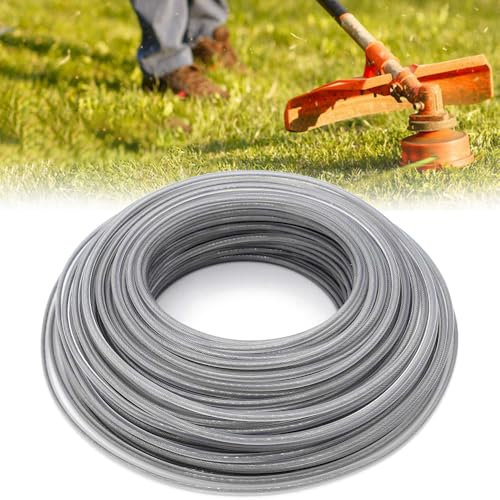 AVCXEC Fil Débroussailleuse Incassable, Fil Coupe Bordure 2.4mm X 60m, Bobine de Fil Debroussailleuse avec âme en Métal, Fil pour Coupe Bordure avec Couverture en Nylon pour DéSherber le Jardin