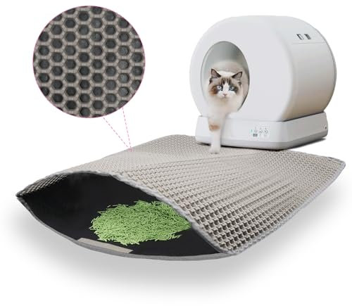 Aomig Alfombra Gatos Arenero, 60x45cm Alfombrilla Arenero Gato Grande, Alfombra Arenero Gato Impermeable de Eva, Diseño de Doble Capa en Forma de Panal, Extraíble y Lavable, Fácil de Limpiar, Gris