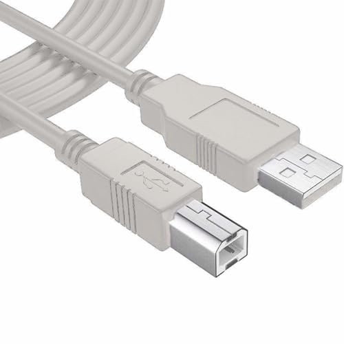 TECHZOCO Cable Impresora, Cable USB para Impresora, USB 2.0 Tipo A a Tipo B, cable de escáner, Compatible con HP, Epson, Canon, Brother, Lexmark, Disco Duro, Fotografía, Beige, 1 Metros