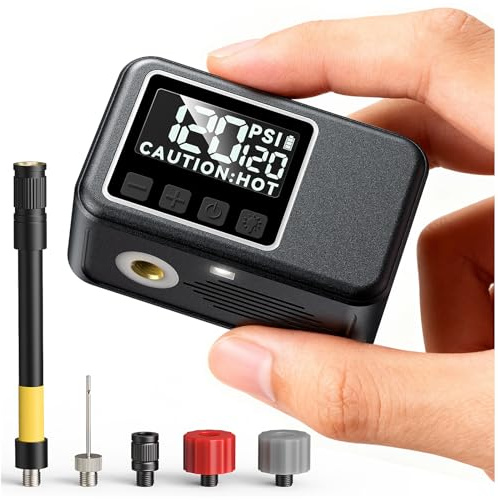 Mini Bomba Eléctrica para Bicicleta, Bomba Eléctrica portátil para Bicicleta, Bomba de Bicicleta con Manómetro Máx 120 PSI, Parada Automática, con Válvula Presta y Schrader (Edición Insignia)